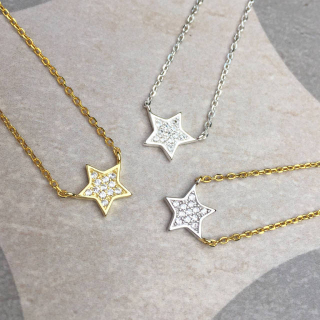 Sterling Silver Pave Set CZ Mini Star Necklace