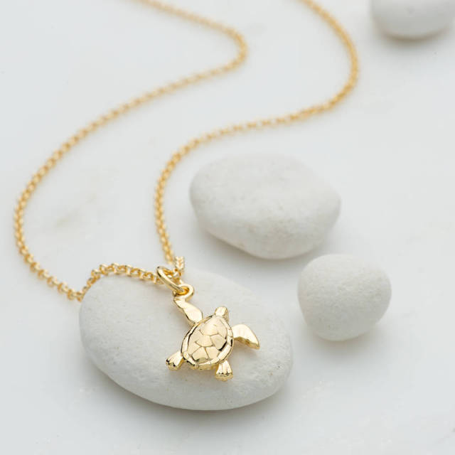 Fany Jewelry Yellow Gold Plated 925 Sterling Silver Mini Turtle Necklace