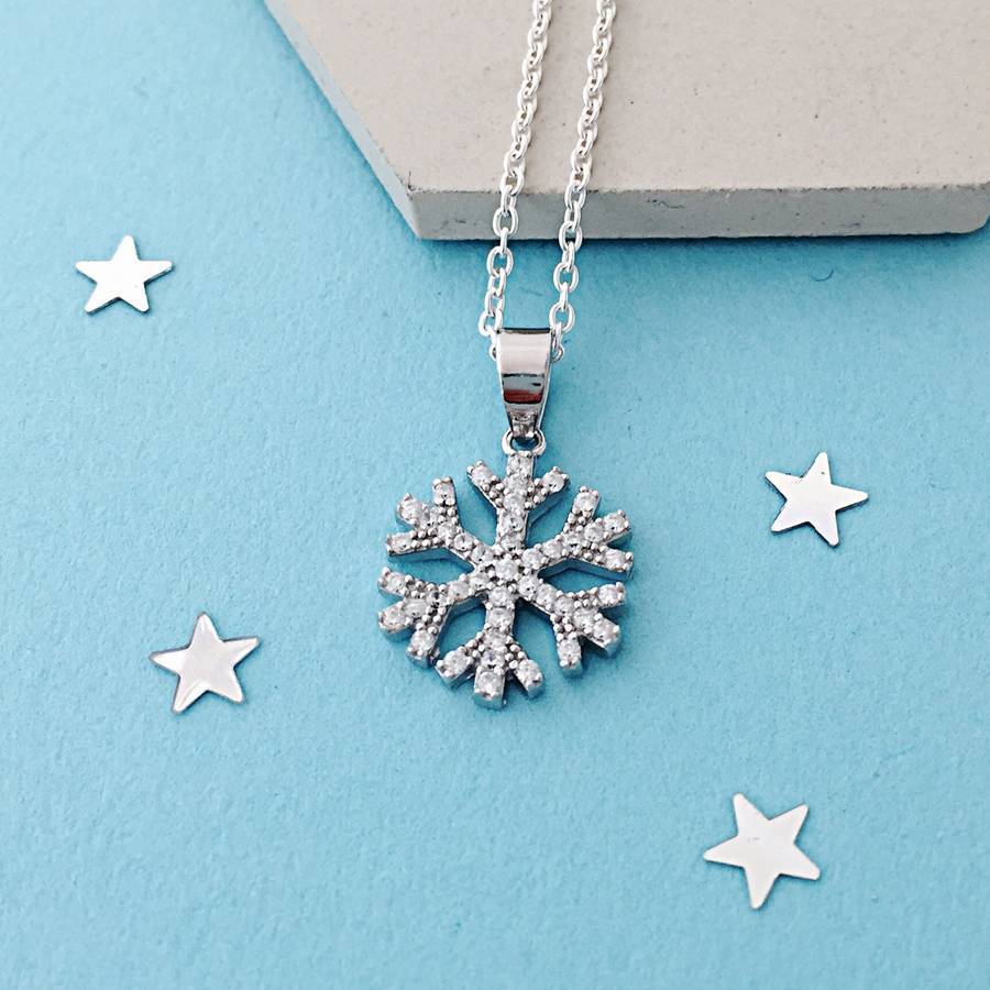 Fine Jewelry Sterling Silver Micropave Cubic Zirconia Snowflake Necklace