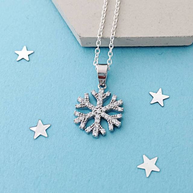 Fine Jewelry Sterling Silver Micropave Cubic Zirconia Snowflake Necklace