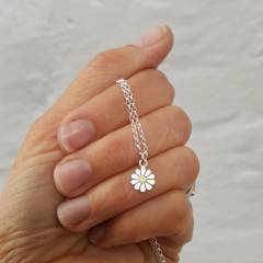 Teeny Daisy Pendant Necklace in Solid Silver and 18K Gold