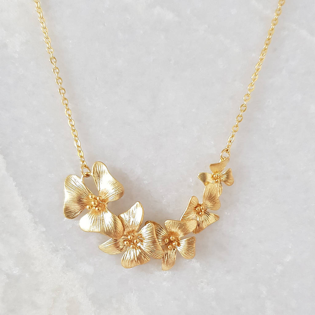 Sterling Silver Delicate Gold Drop Flower Necklace For Party and Wedding