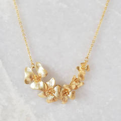 Sterling Silver Delicate Gold Drop Flower Necklace For Party and Wedding
