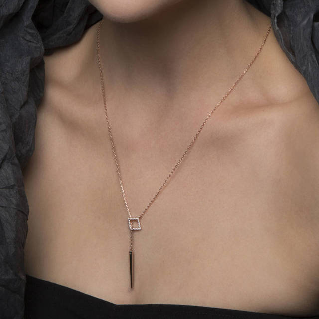 Sterling Silver Cubic Zirconia Lariat Pave Necklace