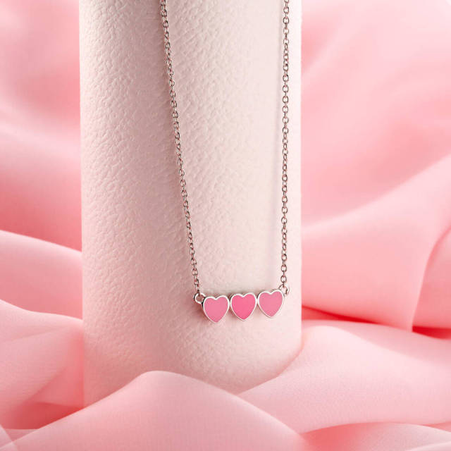 Pretty Sterling Silver Enamel Dream Pink Heart Necklace for Young Girls