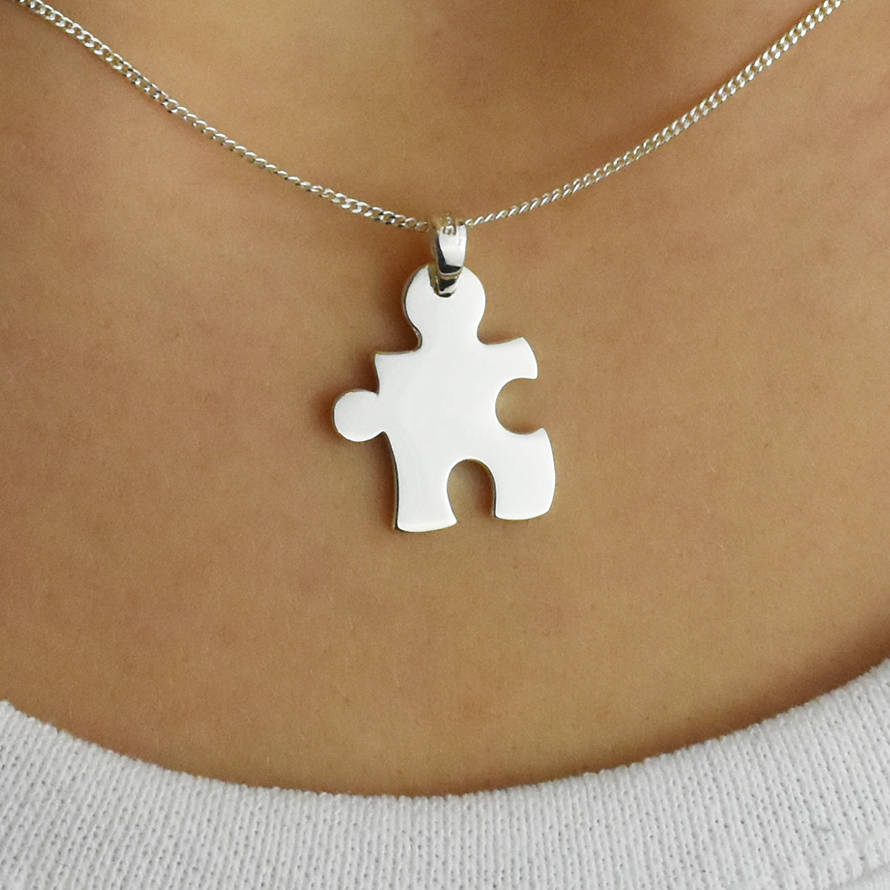 Fancy Design Jigsaw Initial Sterling Silver Necklace