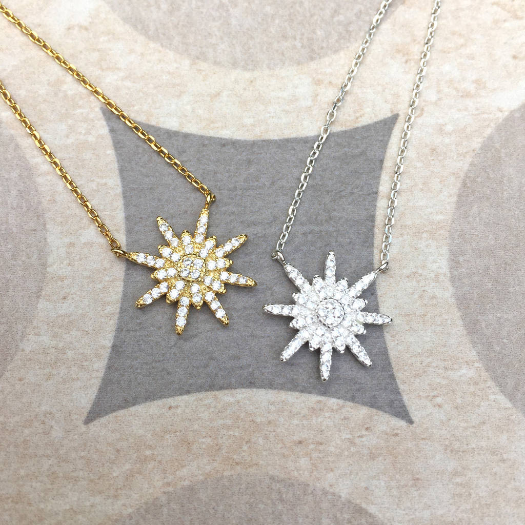 Sterling Silver Pave Set Cubic Zirconia Northern Star Necklace