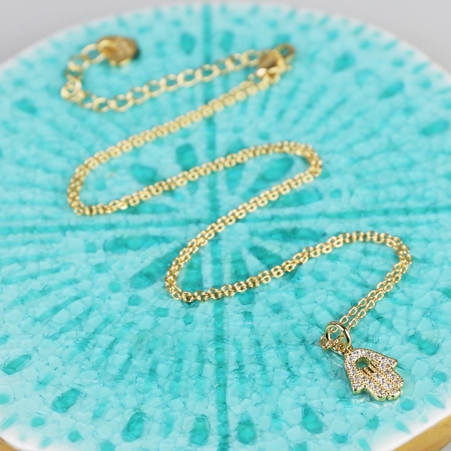 Sterling Silver Cubic Zirconia Hamsa Hand Necklace