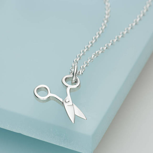 Fine Jewelry Sterling Silver Scissors Necklace