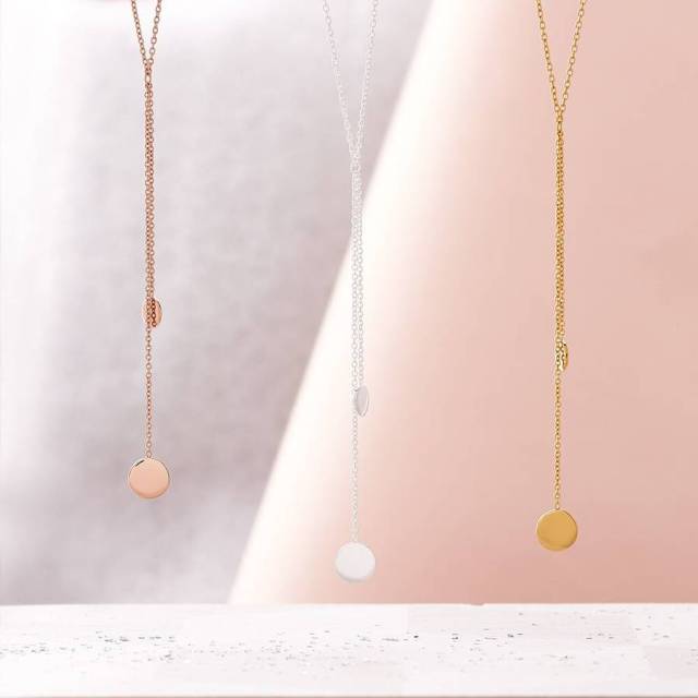 Latest Jewelry Sterling Silver Double Circle Drop Necklace in Silver, Gold or Pink Gold