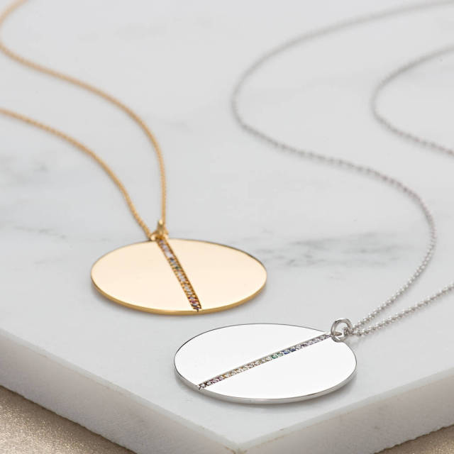 Sterling Silver Cubic Zirconia Rainbow Disc Necklace