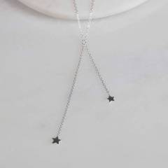 Sterling Silver Double Drop Falling Stars Necklace
