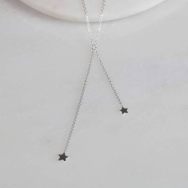 Sterling Silver Double Drop Falling Stars Necklace