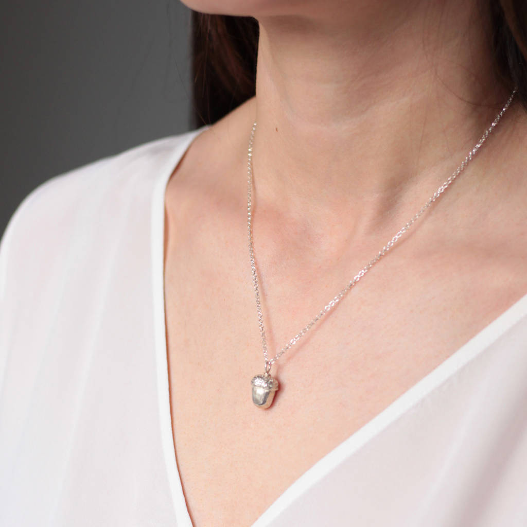 Dainty Design Sterling Silver Little Acorn Necklace