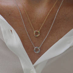 Sterling Silver Gold or Silver Pave CZ Rainbow Eternity Necklace