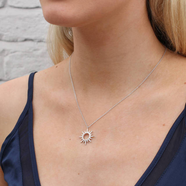 Custom Jewelry Sterling Silver Cubic Zirconia Sunburst Necklace