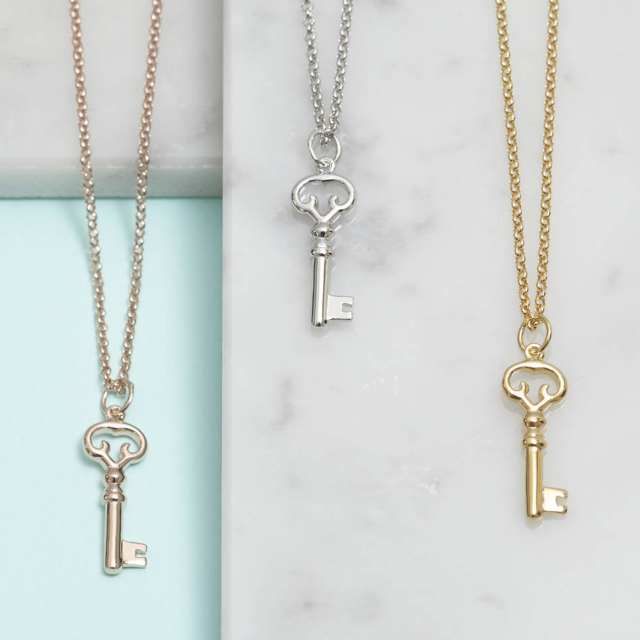Sterling Silver Key Necklace for Ambition in Silver Gold or Pink