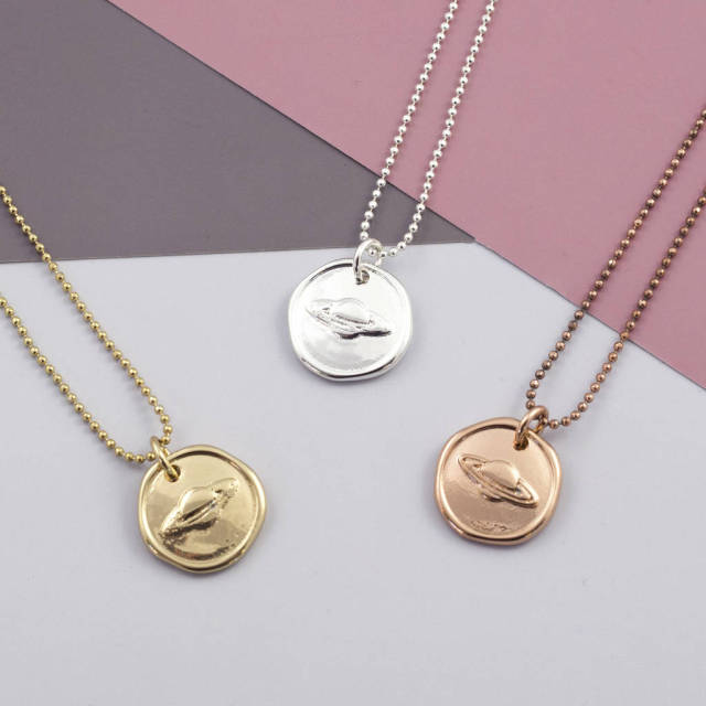 Sterling Silver Plain Planet Charms Necklace with Ball Chain