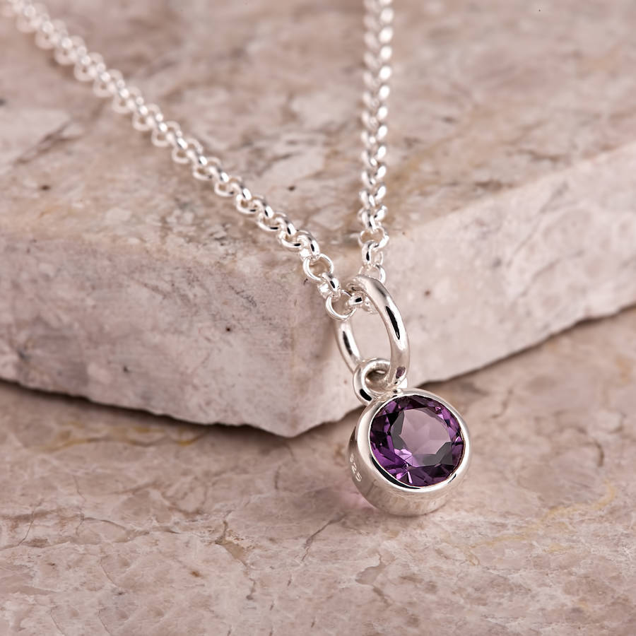 Sterling Silver Solitaire Amethyst Necklace, February Birthstone