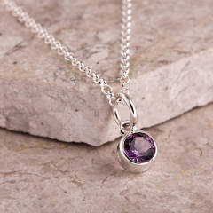 Sterling Silver Solitaire Amethyst Necklace, February Birthstone
