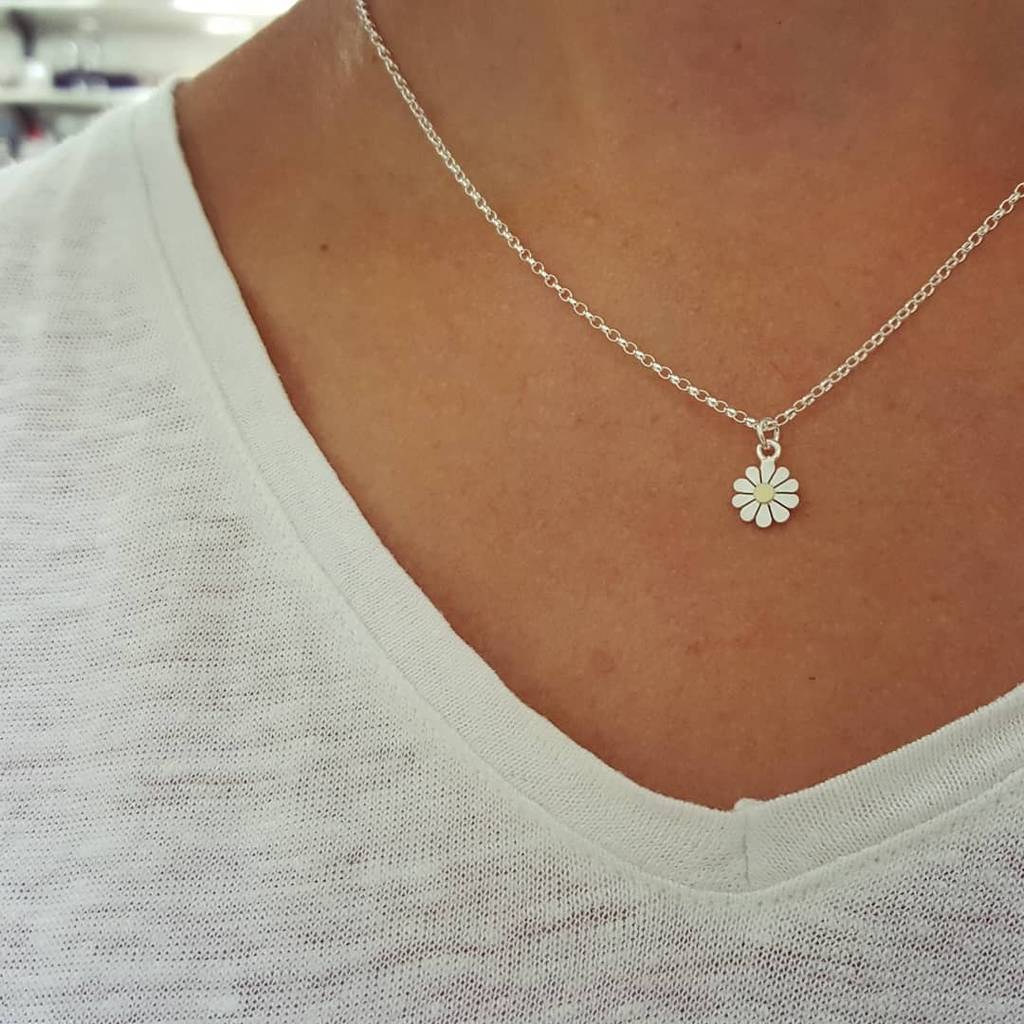 Teeny Daisy Pendant Necklace in Solid Silver and 18K Gold