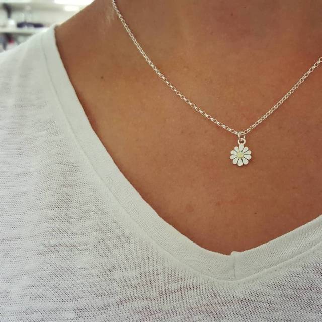 Teeny Daisy Pendant Necklace in Solid Silver and 18K Gold