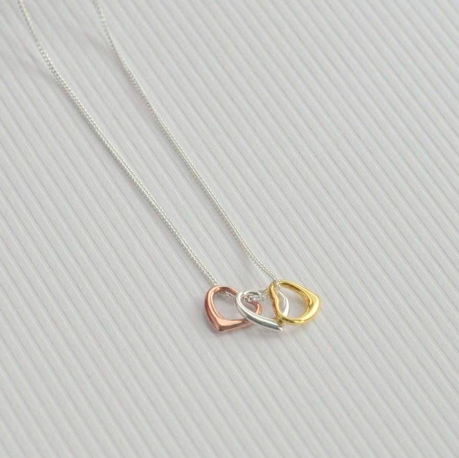 Trio Plated Sterling Silver Trio of Heart Necklace for Best Friends