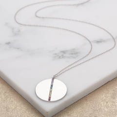 Sterling Silver Cubic Zirconia Rainbow Disc Necklace
