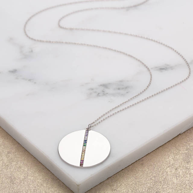 Sterling Silver Cubic Zirconia Rainbow Disc Necklace