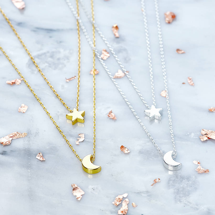 Fashion Jewelry Sterling Silver Moon and Star Layered Necklace