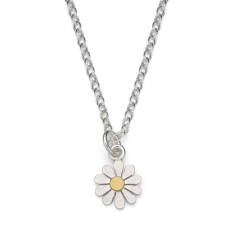 Teeny Daisy Pendant Necklace in Solid Silver and 18K Gold