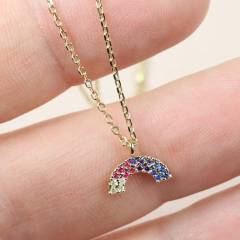 Sterling Silver Pave Set Crystal Rainbow Charm Necklace