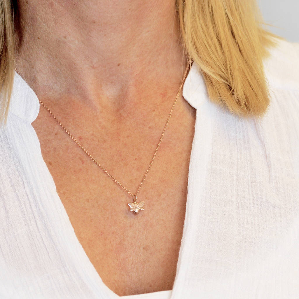 Insect Jewelry Sterling Silver Dainty Gold Bee Necklace