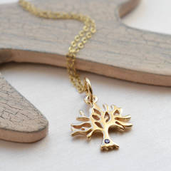 14K Gold Plated Tree Necklace with Cubic Zirconia