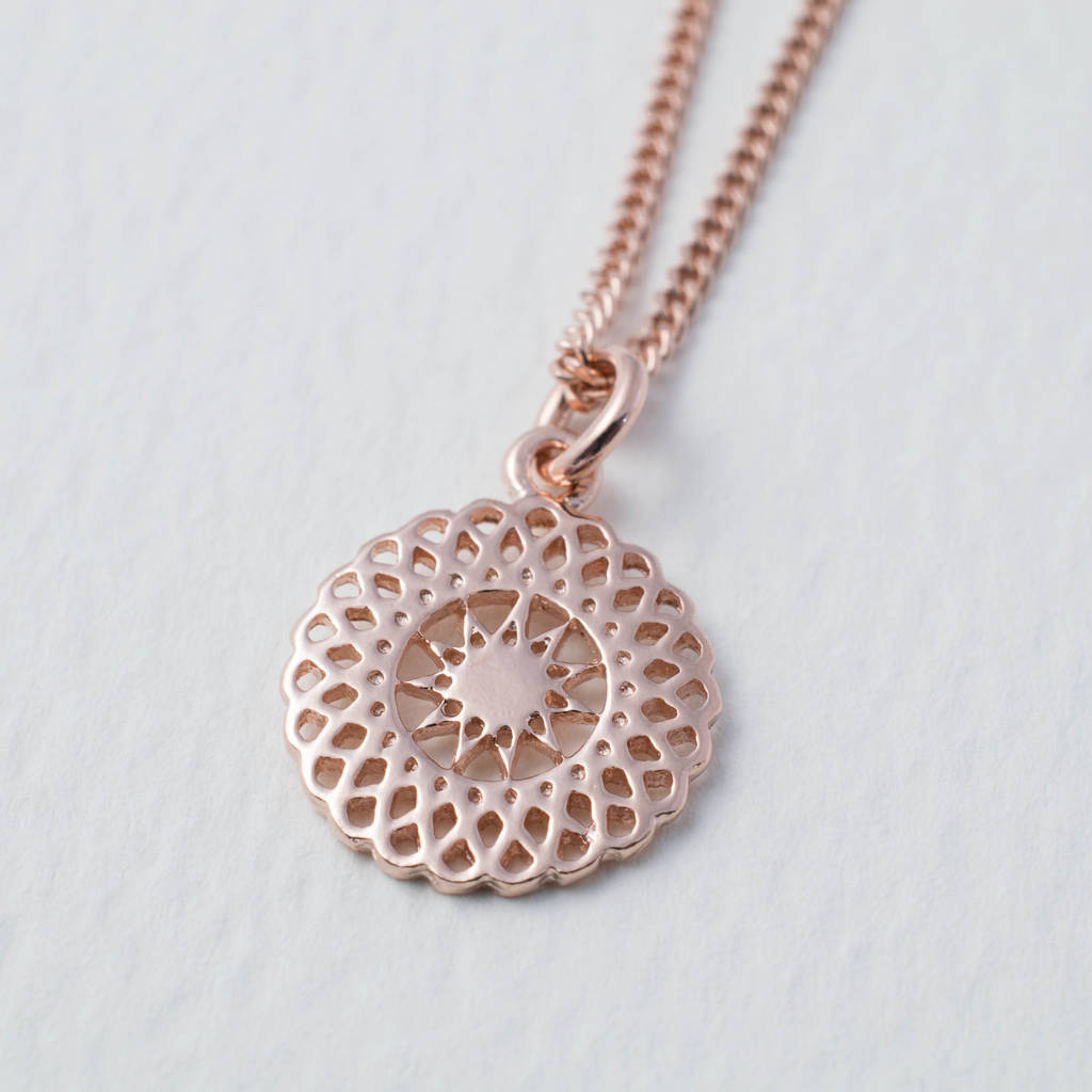 Sterling Silver and Rose Gold Sunburst Necklace