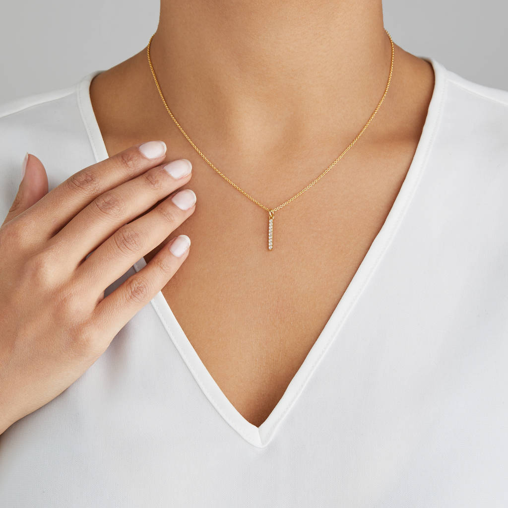 Sterling Silver or Gold Cubic Zirconia Drop Bar Necklace