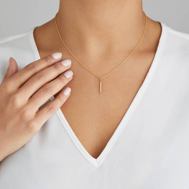 Sterling Silver or Gold Cubic Zirconia Drop Bar Necklace