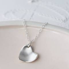 Matt White Gold 925 Silver Concave Love Heart Necklace