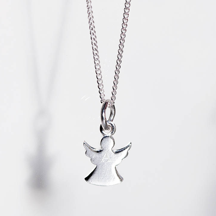Landou Jewelry Sterling Silver Girl's Angel Initial Necklace