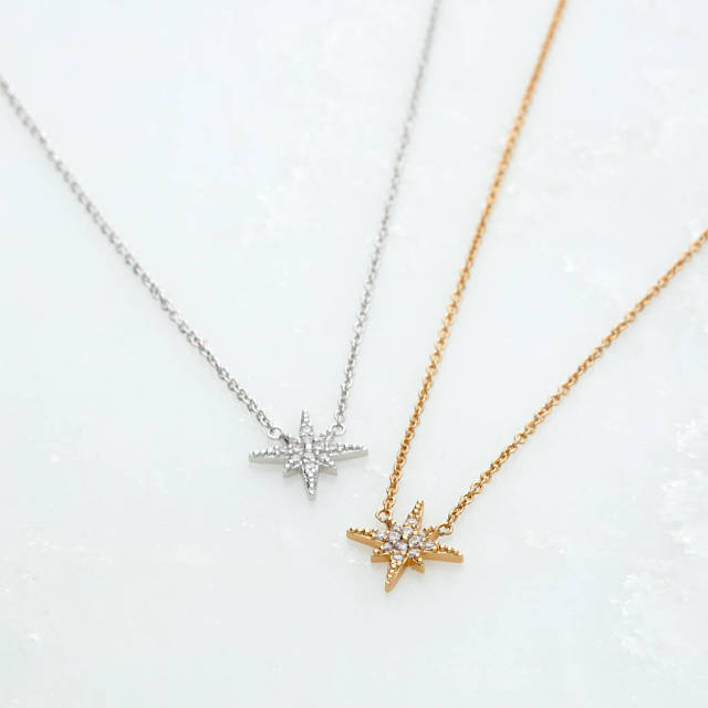 Fashionable Sterling Silver Pave Set CZ Starburst Necklace