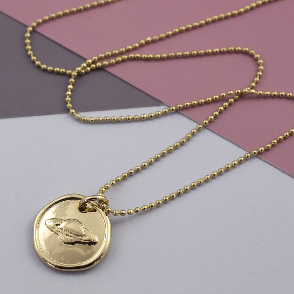Sterling Silver Plain Planet Charms Necklace with Ball Chain