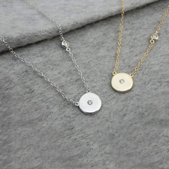Women Jewelry Sterling Silver Cubic Zirconia Disc Necklace for Gift