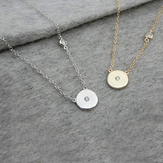 Women Jewelry Sterling Silver Cubic Zirconia Disc Necklace for Gift