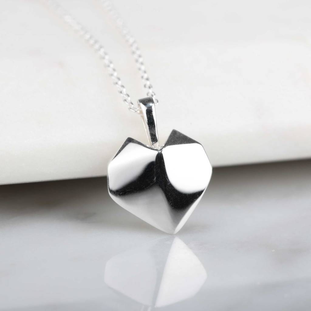 Stunning 925 Sterling Silver Origami Heart Pendant Necklace