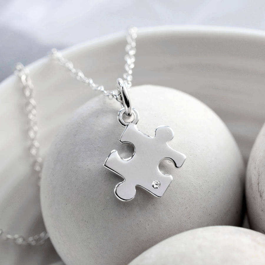 925 Silver Cubic Zirconia Jigsaw Puzzle Necklace