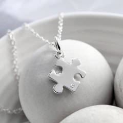 925 Silver Cubic Zirconia Jigsaw Puzzle Necklace