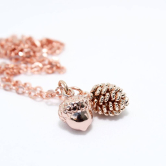 Sterling Silver Rose Gold Acorn and Pine Cone Necklace