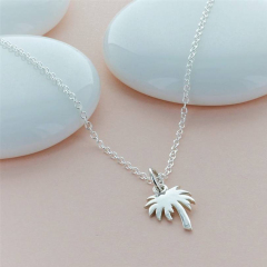 Sterling Silver White Gold Plated Little Palm Tree Necklace