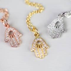Sterling Silver Cubic Zirconia Hamsa Hand Necklace