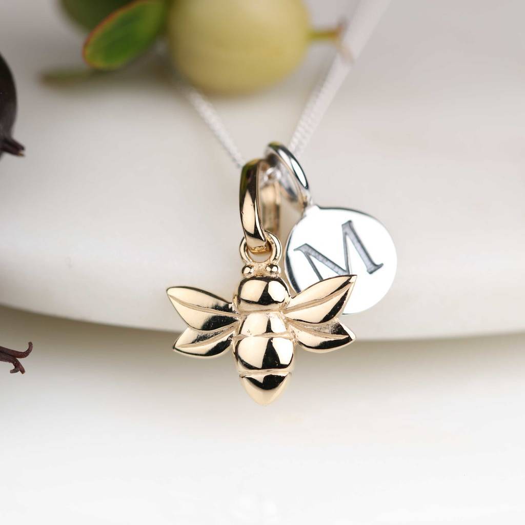 Sterling Silver Personalised Initial Letter Disc Baby Bee Charm Necklace